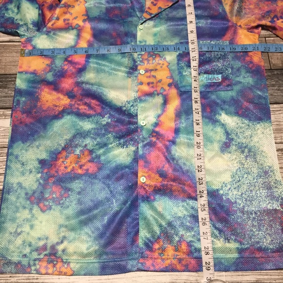 Adidas Mesh Jersey Button Up Shirt Men’s S Blue Tie Dye Embroidered Lightweight - Picture 2 of 10